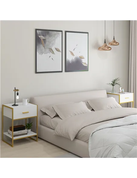 HOMCOM Bedside Table Set of 2, Modern Side Tables with Drawer and Shelf, Nightstands for Bedroom, White