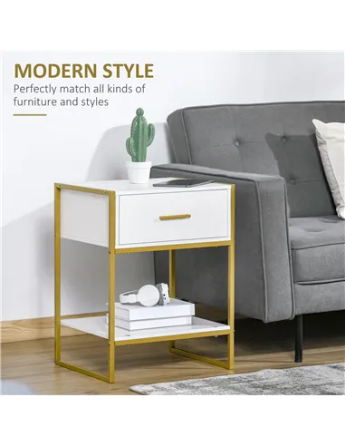 HOMCOM Bedside Table Set of 2, Modern Side Tables with Drawer and Shelf, Nightstands for Bedroom, White