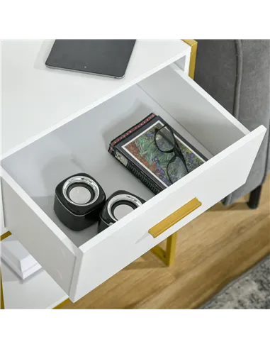 HOMCOM Bedside Table Set of 2, Modern Side Tables with Drawer and Shelf, Nightstands for Bedroom, White