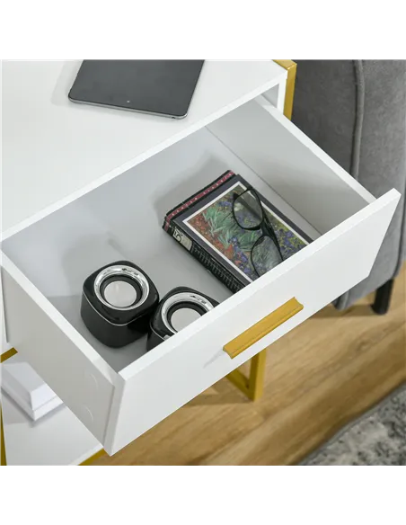 HOMCOM Bedside Table Set of 2, Modern Side Tables with Drawer and Shelf, Nightstands for Bedroom, White