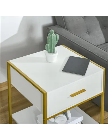 HOMCOM Bedside Table Set of 2, Modern Side Tables with Drawer and Shelf, Nightstands for Bedroom, White