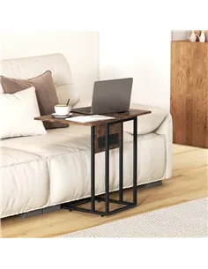 HOMCOM C Shaped Side Table with Charging Station and Foldable Top - Rustic Brown 2