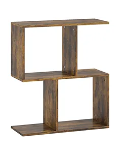 HOMCOM Side Table, Narrow End Table with Storage Shelves, S-Shaped, 3-Tier, 50W x 19.5D x 58H cm, Rustic Brown