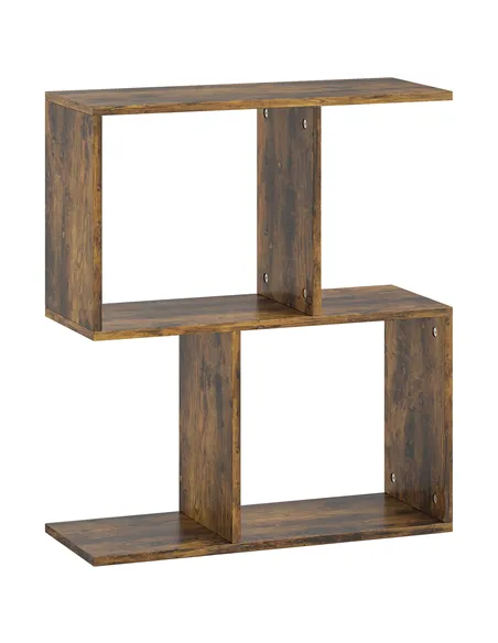 HOMCOM Side Table, Narrow End Table with Storage Shelves, S-Shaped, 3-Tier, 50W x 19.5D x 58H cm, Rustic Brown