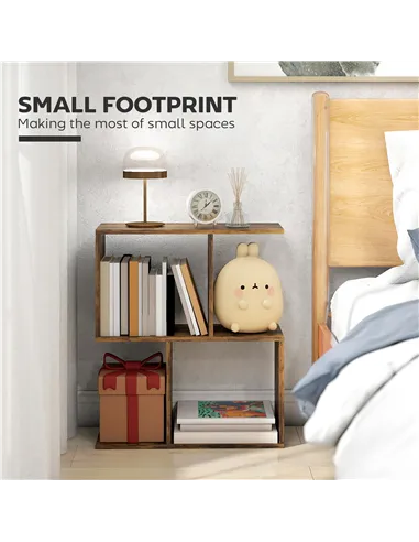 HOMCOM Side Table, Narrow End Table with Storage Shelves, S-Shaped, 3-Tier, 50W x 19.5D x 58H cm, Rustic Brown