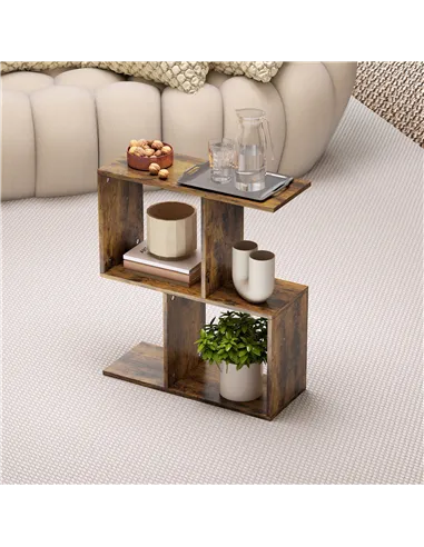 HOMCOM Side Table, Narrow End Table with Storage Shelves, S-Shaped, 3-Tier, 50W x 19.5D x 58H cm, Rustic Brown