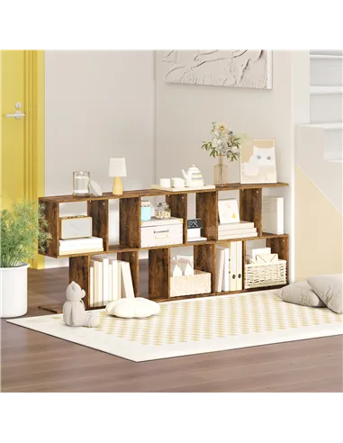 HOMCOM Side Table, Narrow End Table with Storage Shelves, S-Shaped, 3-Tier, 50W x 19.5D x 58H cm, Rustic Brown