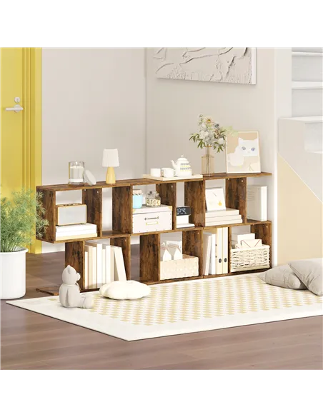 HOMCOM Side Table, Narrow End Table with Storage Shelves, S-Shaped, 3-Tier, 50W x 19.5D x 58H cm, Rustic Brown