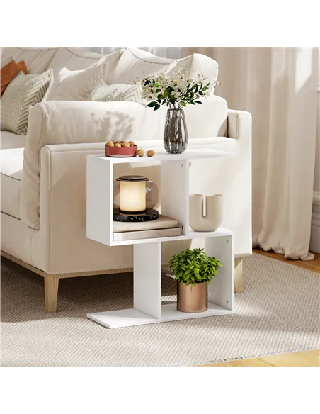 HOMCOM Side Table, Narrow End Table with Storage Shelves, S-Shaped, 3-Tier, 50W x 19.5D x 58H cm, White