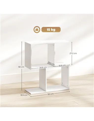 HOMCOM Side Table, Narrow End Table with Storage Shelves, S-Shaped, 3-Tier, 50W x 19.5D x 58H cm, White