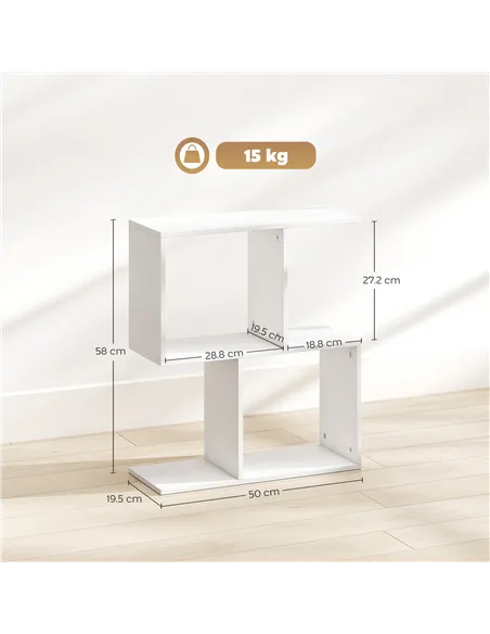 HOMCOM Side Table, Narrow End Table with Storage Shelves, S-Shaped, 3-Tier, 50W x 19.5D x 58H cm, White