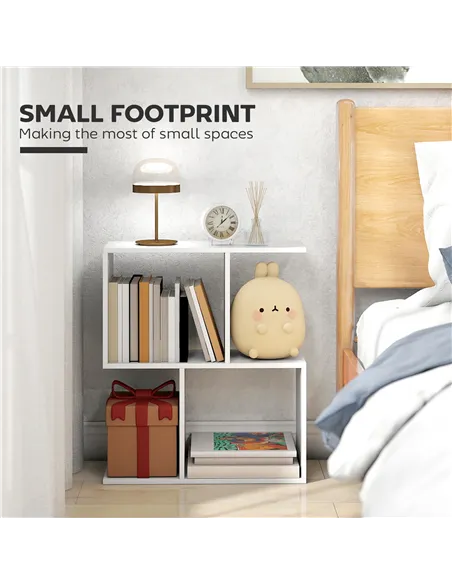 HOMCOM Side Table, Narrow End Table with Storage Shelves, S-Shaped, 3-Tier, 50W x 19.5D x 58H cm, White