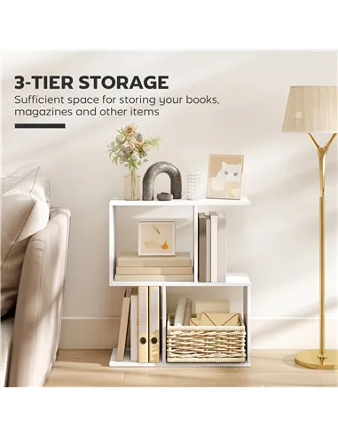 HOMCOM Side Table, Narrow End Table with Storage Shelves, S-Shaped, 3-Tier, 50W x 19.5D x 58H cm, White