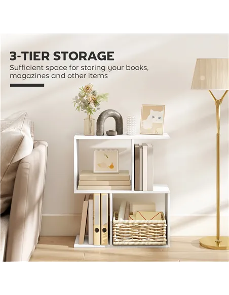 HOMCOM Side Table, Narrow End Table with Storage Shelves, S-Shaped, 3-Tier, 50W x 19.5D x 58H cm, White