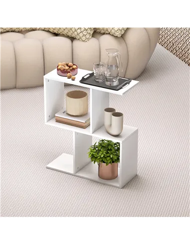 HOMCOM Side Table, Narrow End Table with Storage Shelves, S-Shaped, 3-Tier, 50W x 19.5D x 58H cm, White