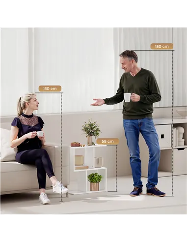 HOMCOM Side Table, Narrow End Table with Storage Shelves, S-Shaped, 3-Tier, 50W x 19.5D x 58H cm, White