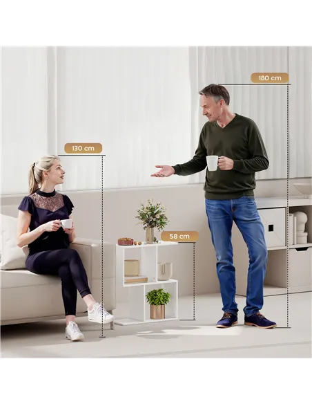 HOMCOM Side Table, Narrow End Table with Storage Shelves, S-Shaped, 3-Tier, 50W x 19.5D x 58H cm, White