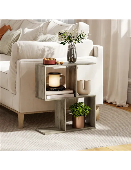 HOMCOM Side Table, Narrow End Table with Storage Shelves, S-Shaped, 3-Tier, 50W x 19.5D x 58H cm, Grey