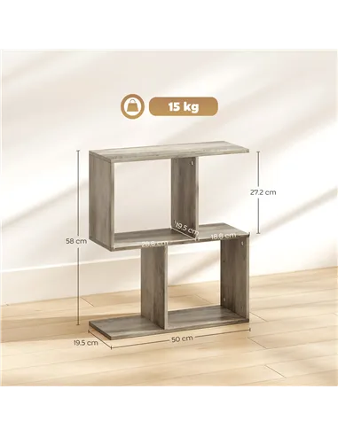 HOMCOM Side Table, Narrow End Table with Storage Shelves, S-Shaped, 3-Tier, 50W x 19.5D x 58H cm, Grey