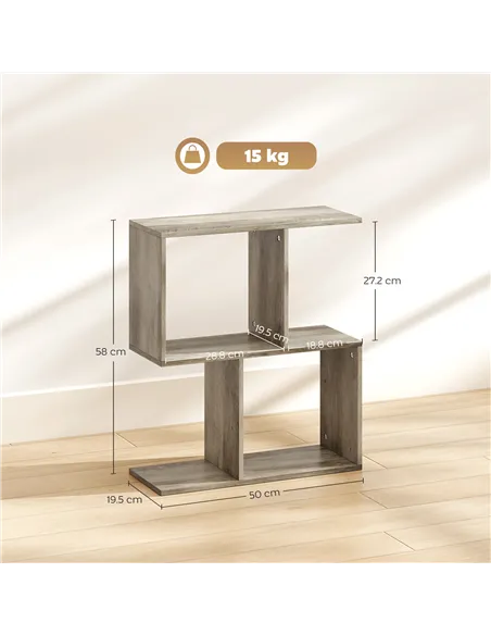 HOMCOM Side Table, Narrow End Table with Storage Shelves, S-Shaped, 3-Tier, 50W x 19.5D x 58H cm, Grey
