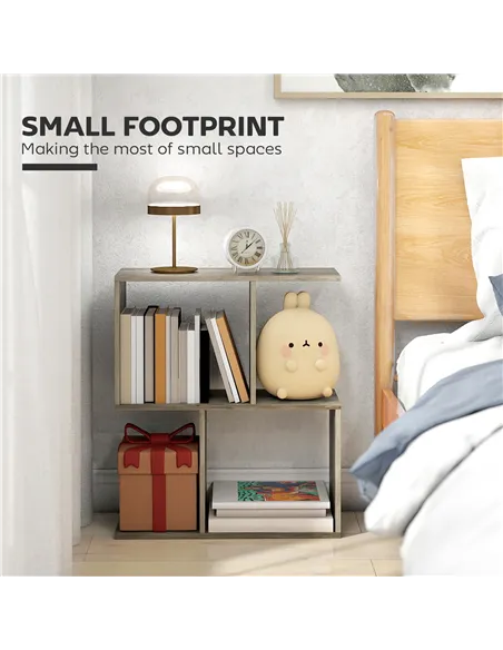 HOMCOM Side Table, Narrow End Table with Storage Shelves, S-Shaped, 3-Tier, 50W x 19.5D x 58H cm, Grey