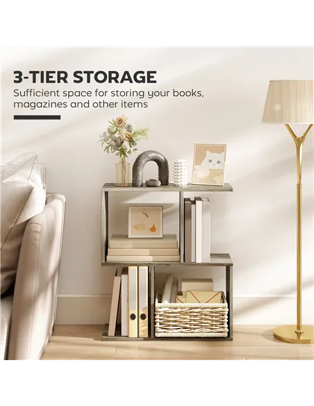 HOMCOM Side Table, Narrow End Table with Storage Shelves, S-Shaped, 3-Tier, 50W x 19.5D x 58H cm, Grey