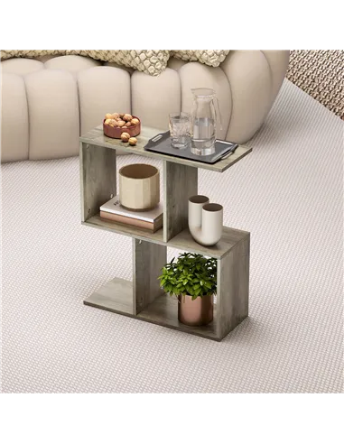 HOMCOM Side Table, Narrow End Table with Storage Shelves, S-Shaped, 3-Tier, 50W x 19.5D x 58H cm, Grey