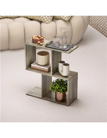 HOMCOM Side Table, Narrow End Table with Storage Shelves, S-Shaped, 3-Tier, 50W x 19.5D x 58H cm, Grey
