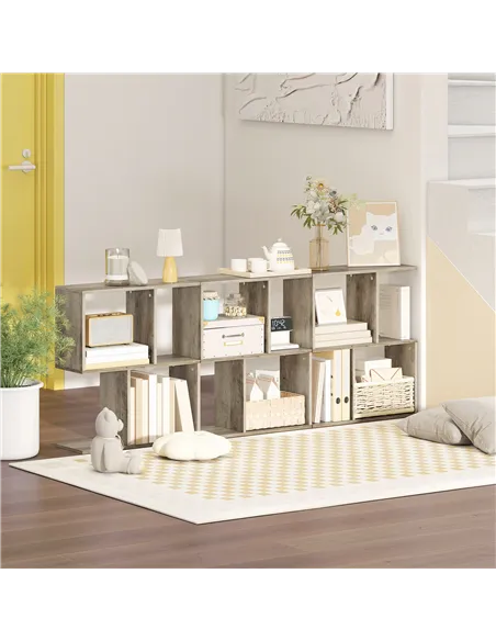 HOMCOM Side Table, Narrow End Table with Storage Shelves, S-Shaped, 3-Tier, 50W x 19.5D x 58H cm, Grey