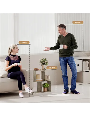 HOMCOM Side Table, Narrow End Table with Storage Shelves, S-Shaped, 3-Tier, 50W x 19.5D x 58H cm, Grey