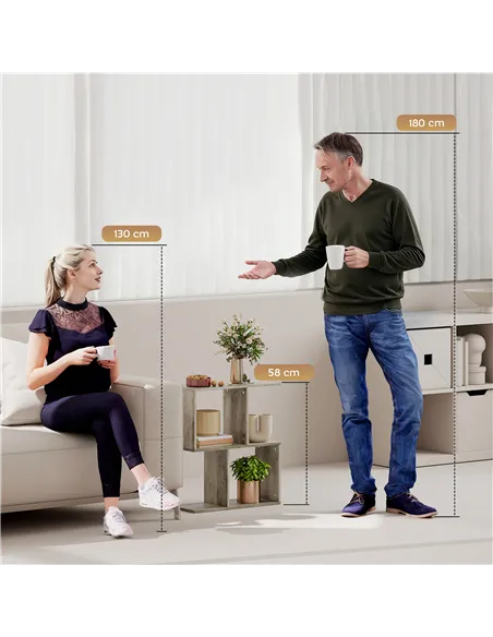 HOMCOM Side Table, Narrow End Table with Storage Shelves, S-Shaped, 3-Tier, 50W x 19.5D x 58H cm, Grey