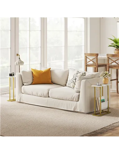 HOMCOM Narrow Side Table, End Table with Magazine Holder, Nightstand for Small Spaces, Living Room, Bedroom, White Marble Grain