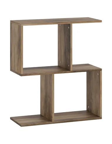 HOMCOM Side Table, Narrow End Table with Storage Shelves, S-Shaped, 3-Tier, 50W x 19.5D x 58H cm, Oak