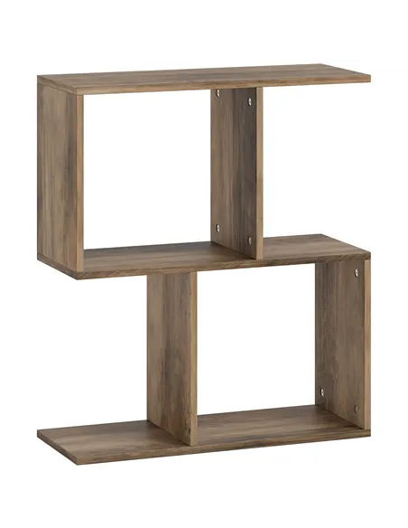 HOMCOM Side Table, Narrow End Table with Storage Shelves, S-Shaped, 3-Tier, 50W x 19.5D x 58H cm, Oak