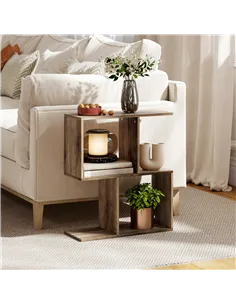 HOMCOM Side Table, Narrow End Table with Storage Shelves, S-Shaped, 3-Tier, 50W x 19.5D x 58H cm, Oak 2