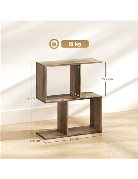 HOMCOM Side Table, Narrow End Table with Storage Shelves, S-Shaped, 3-Tier, 50W x 19.5D x 58H cm, Oak