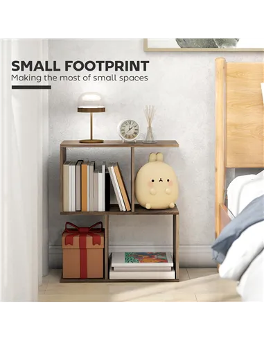 HOMCOM Side Table, Narrow End Table with Storage Shelves, S-Shaped, 3-Tier, 50W x 19.5D x 58H cm, Oak