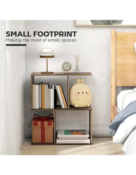 HOMCOM Side Table, Narrow End Table with Storage Shelves, S-Shaped, 3-Tier, 50W x 19.5D x 58H cm, Oak