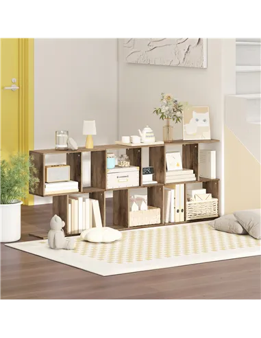 HOMCOM Side Table, Narrow End Table with Storage Shelves, S-Shaped, 3-Tier, 50W x 19.5D x 58H cm, Oak