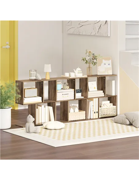 HOMCOM Side Table, Narrow End Table with Storage Shelves, S-Shaped, 3-Tier, 50W x 19.5D x 58H cm, Oak