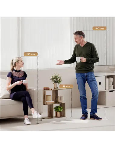 HOMCOM Side Table, Narrow End Table with Storage Shelves, S-Shaped, 3-Tier, 50W x 19.5D x 58H cm, Oak