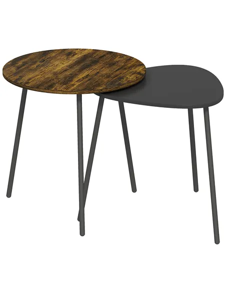 HOMCOM Nesting Side Table Set of 2 - Rustic Brown