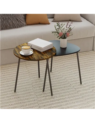 HOMCOM Nesting Side Table Set of 2 - Rustic Brown