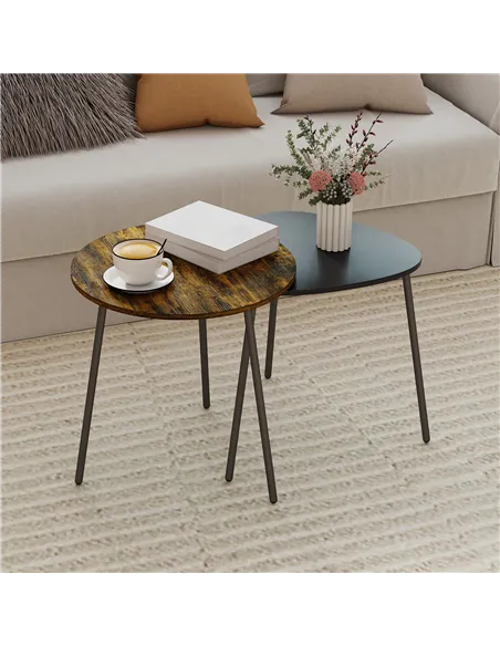 HOMCOM Nesting Side Table Set of 2 - Rustic Brown