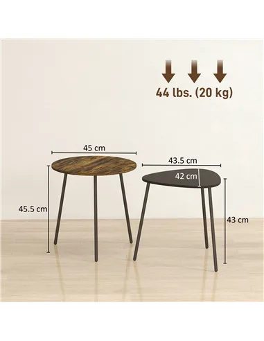 HOMCOM Nesting Side Table Set of 2 - Rustic Brown