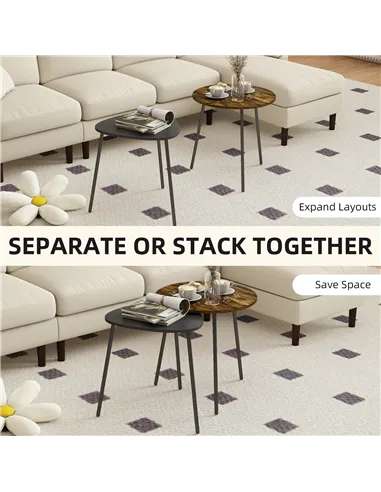 HOMCOM Nesting Side Table Set of 2 - Rustic Brown