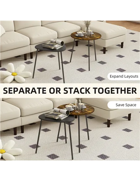 HOMCOM Nesting Side Table Set of 2 - Rustic Brown