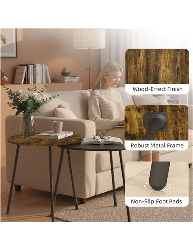 HOMCOM Nesting Side Table Set of 2 - Rustic Brown