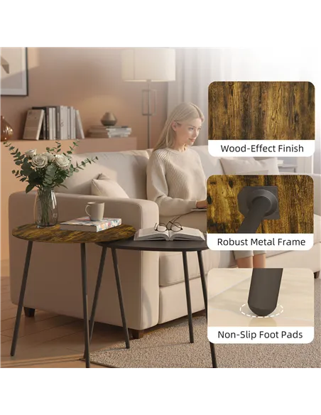 HOMCOM Nesting Side Table Set of 2 - Rustic Brown