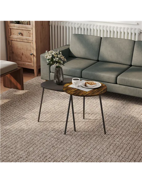 HOMCOM Nesting Side Table Set of 2 - Rustic Brown